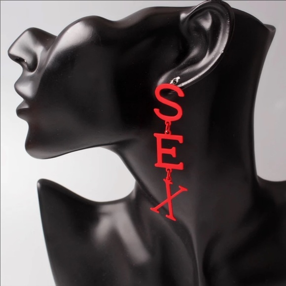 NEW RED LETTER SEX LONG EARRINGS - Picture 3 of 4